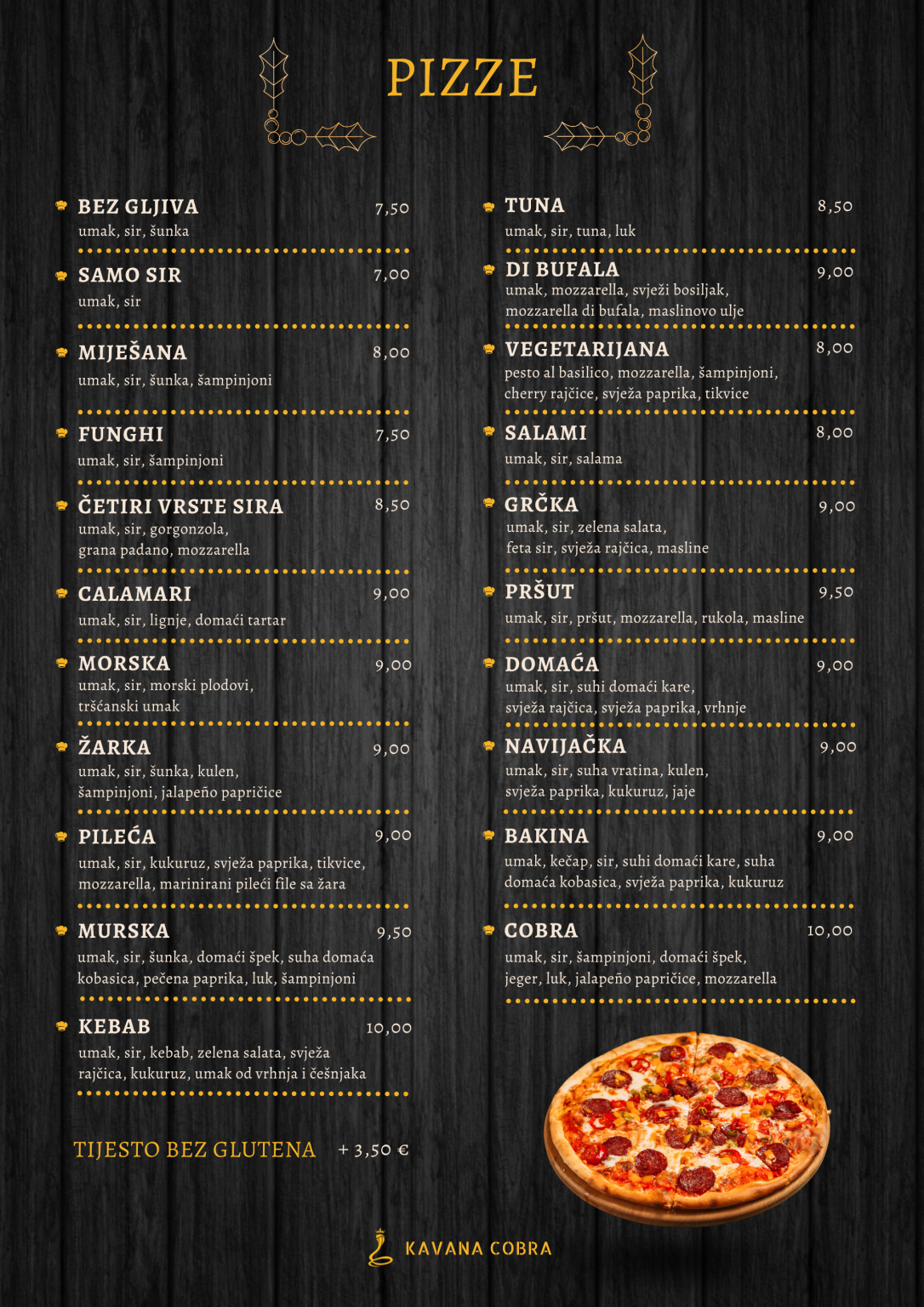 a menu of a pizza