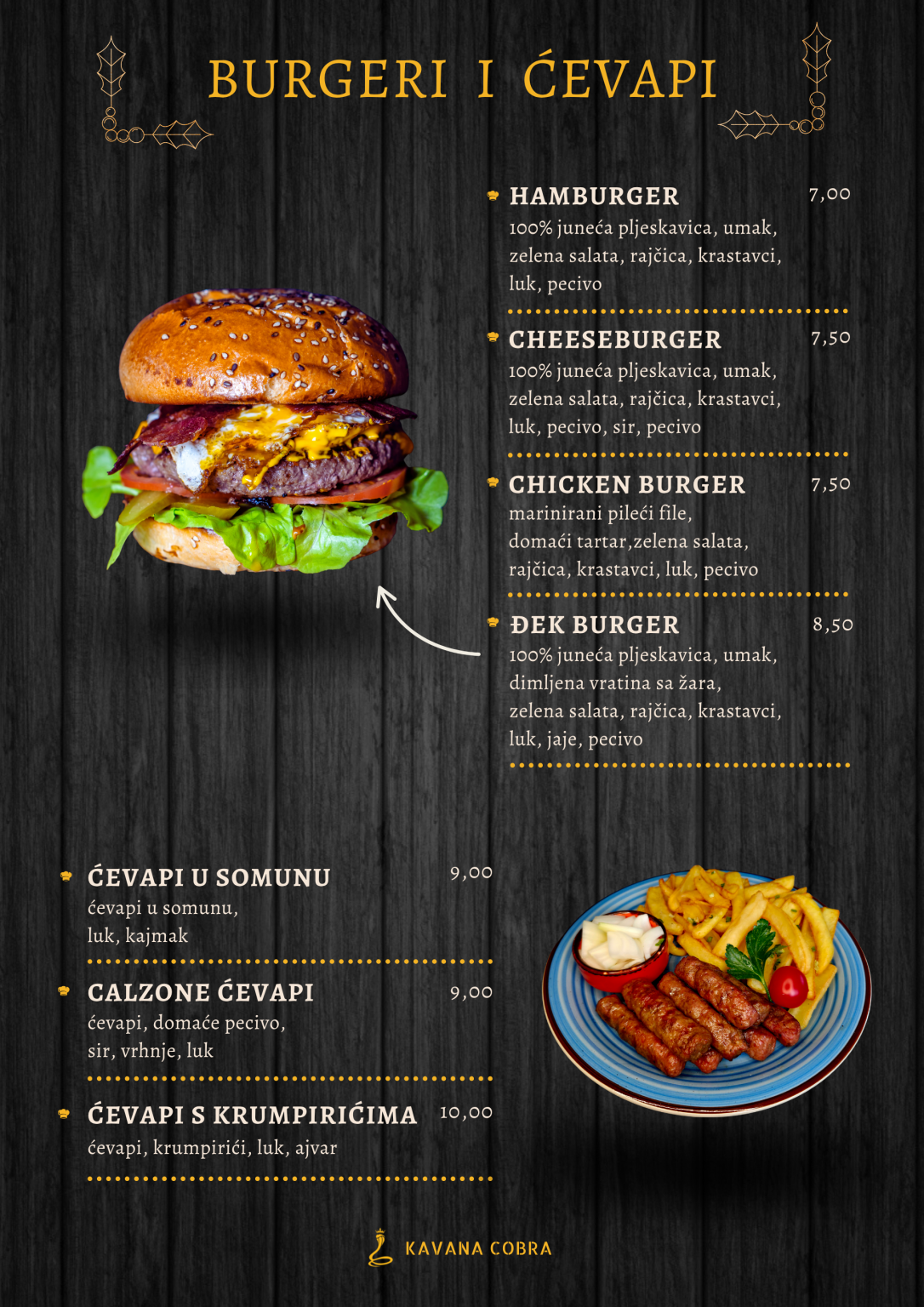a menu of a burger and fries